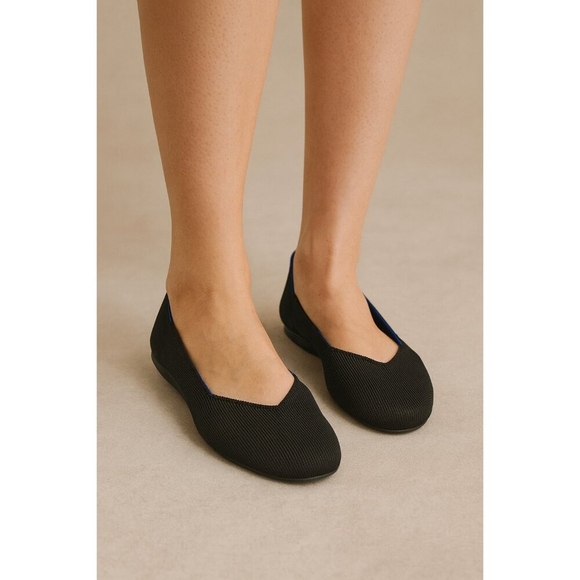 Rothy’s The Flat Black Blue Trim Women’s Size W9EU 40 Washable Knit Ballet Shoes - Picture 13 of 13
